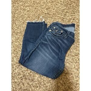 True Religion Straight Flap Pocket Frayed Bottom Denim Blue Jeans Women's 27